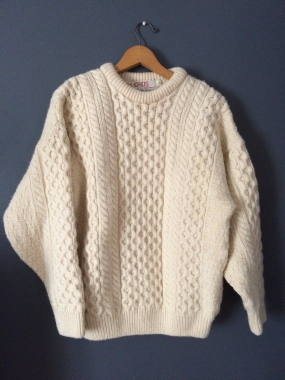 Irish Wool Vintage Winter White Sweater Pullover Crios
