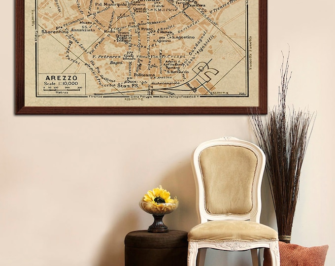 Old map of Arezzo Italy 1935 Arezzo map up to 24x36" Old world style Arezzo Italy wall map Fine Art Print