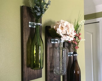 Wine Bottle Wall Decor 2 wine bottle wall flower vases mother's day gift wall Wine Bottle Wall Decor 2 wine bottle wall flower vases mother's day gift wall