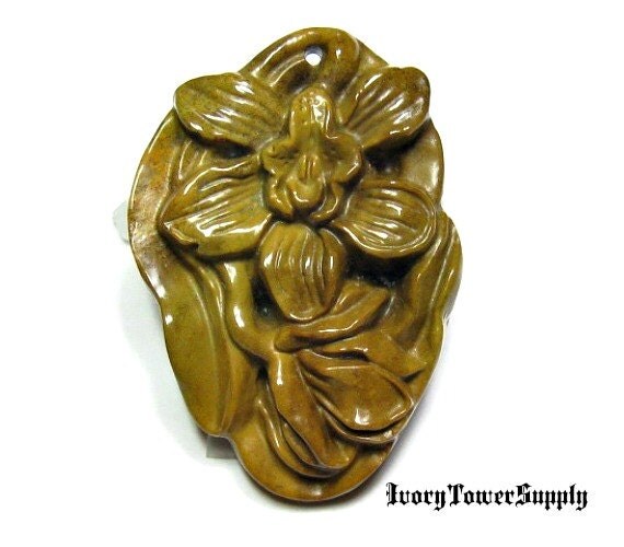 1 Carved Stone Pendant Jasmine Flower Gemstone Pendant