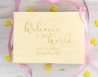 New Baby Keepsake Box - Welcome To The World - Personalised Keepsake Box - Memory Box - Wooden Keepsake Box - New Baby Gift - LC103