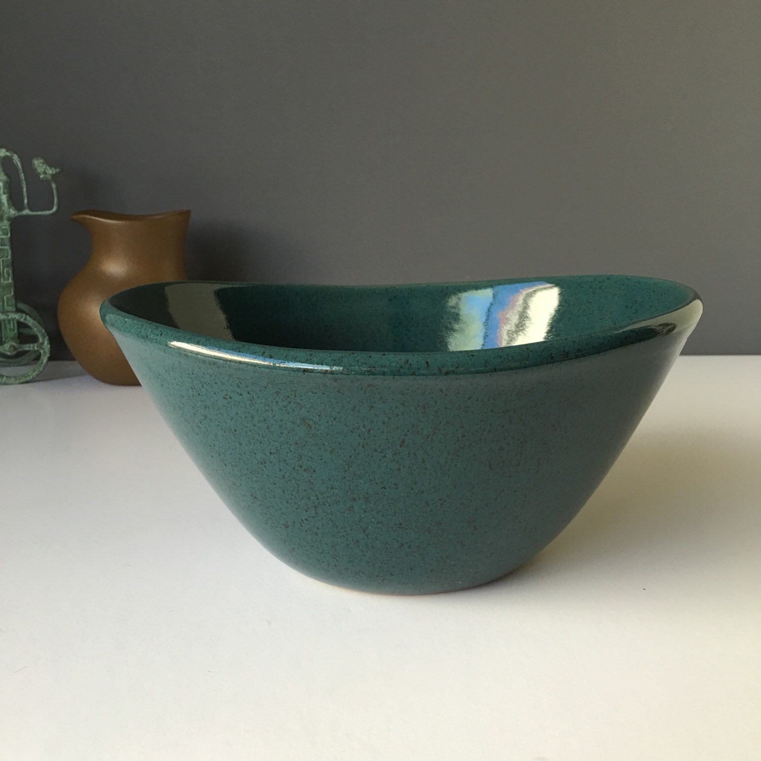 1950s Glidden Pottery Dark Teal Speckled Serving by OwliceandStone