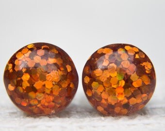 Rust Orange Glitter Studs, Autumn Studs, Rust, Orange, Glitter Studs, Glitter Earrings, Stud Earrings, Post Earrings, Glitter, Sparkly