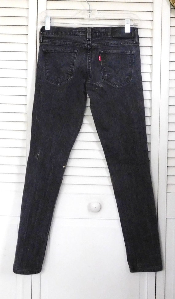 Levis Denim Black Jeans Washed Out Bleached Knee Tight Size 2