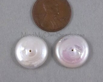 Freshwater Pearl 16mm coin center hole x 2pc