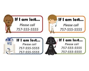 Set of 8+ Custom Temporary Tattoos - Emergency Contact Info / If Lost - Star Wars characters