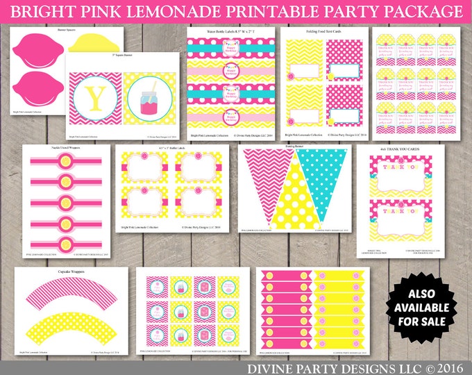 SALE INSTANT DOWNLOAD Bright Pink Lemonade 8x10 Birthday Party Sign Package / Printable Diy / Bright Pink Lemonade Collection / Item #414
