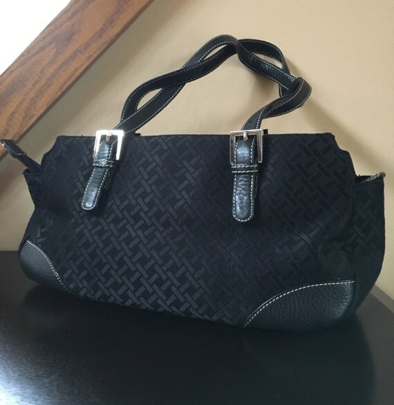 Black Microfiber and Leather Handbag Talbots Signature Fabric