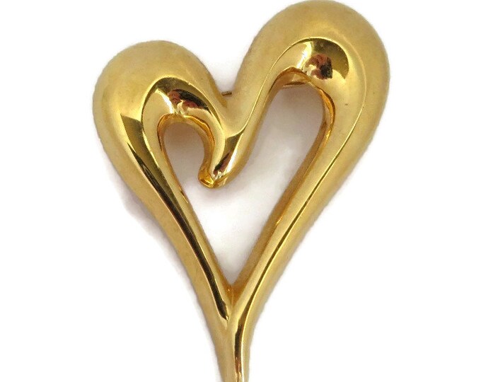 Monet Heart Brooch, Vintage Gold Tone Abstract Heart Pin Designer Signed Costume Jewelry Gift Idea