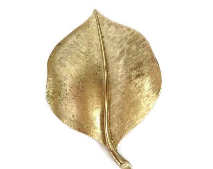 Trifari Leaf Brooch, Vintage Matte Gold Tone Leaf Pin, Classic Signed Trifari Jewelry