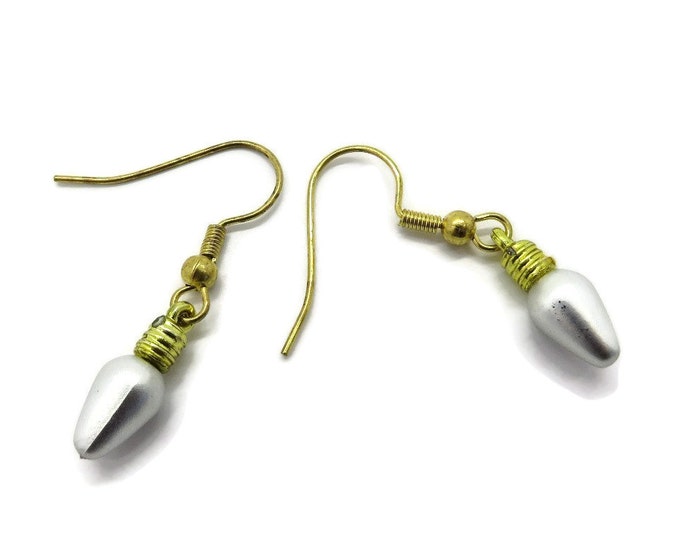Vintage Earrings - Christmas Bulb Earrings, Silver Tone Ornament Gold Tone Pierced Wires