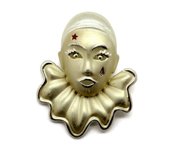 Vintage Clown Brooch - Clown Bust Pin, Gold Tone Circus Brooch, Gift Idea, Gift Boxed