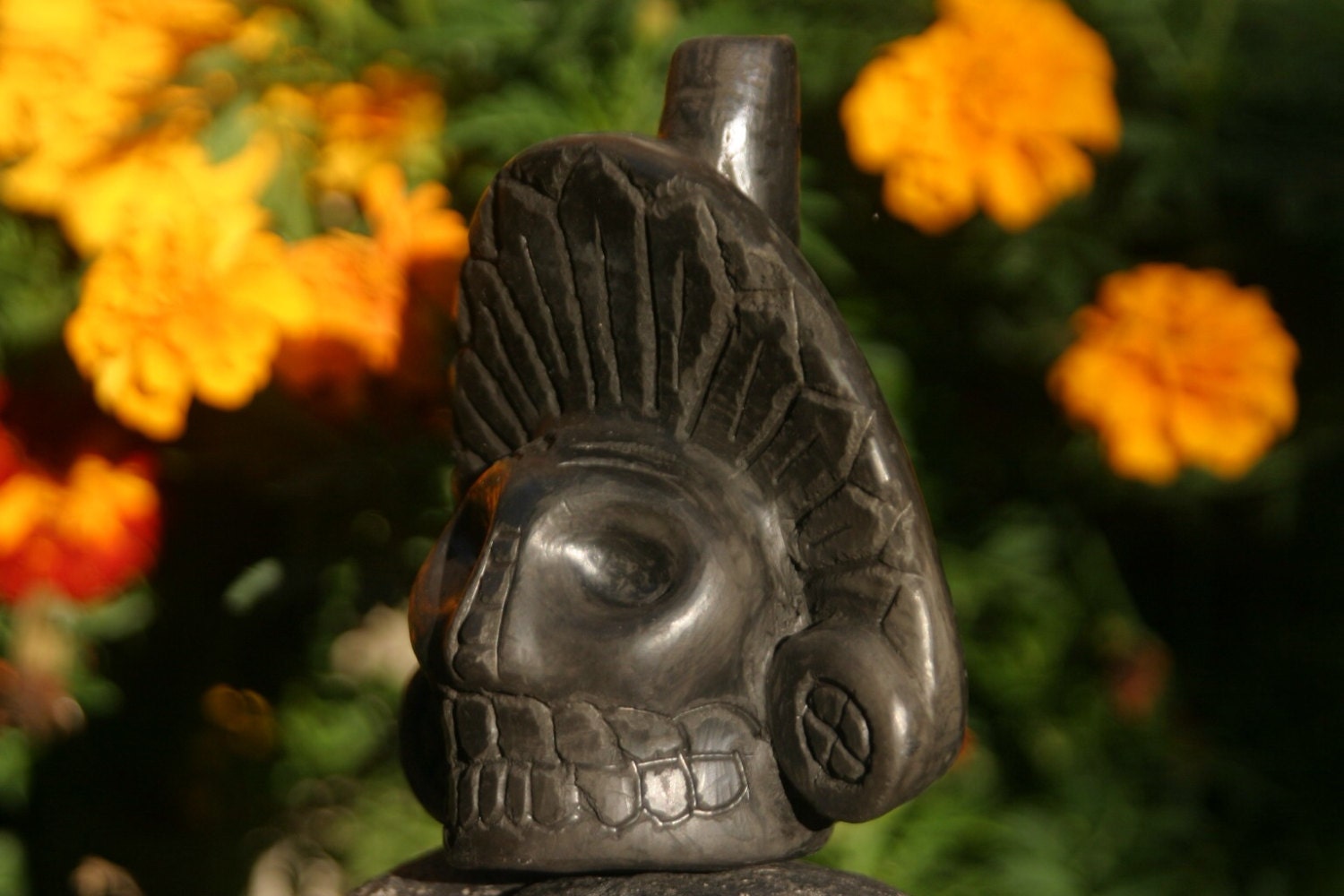 Aztec death whistle Day of the Dead Black Clay Skull screaming