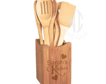 4pc Personalized Bamboo Kitchen Spoons with Quotes Sayings