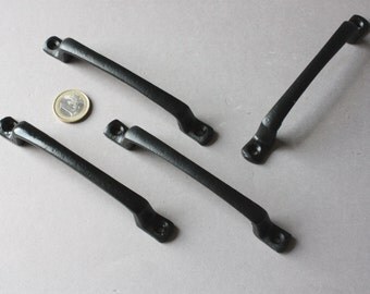 4 rustic door knobs black, drawer pulls metal, handles grips, country style, straight classic