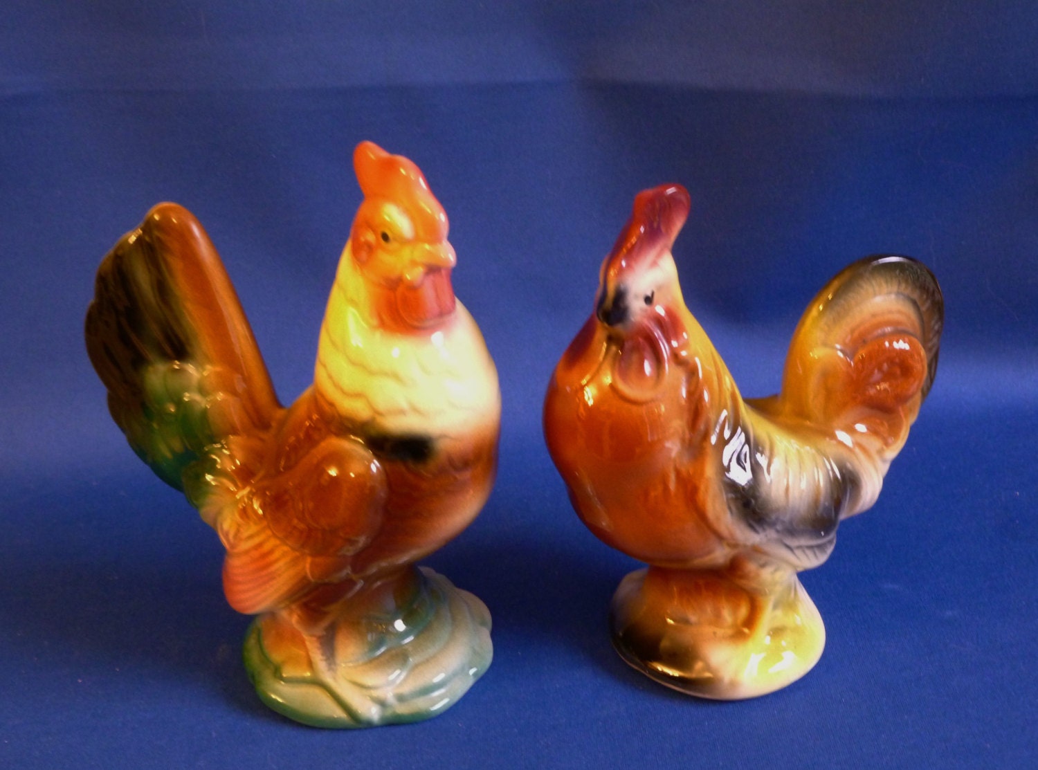 vintage rooster and hen figurines