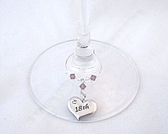 Wine Glass Charm 18th Birthday, 18th Birthday Gifts, Gifts for Her, Personalised Gifts, 18th Heart Charm