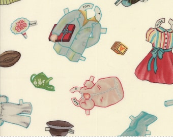 Retro Paper Doll Fabric, 1930s - Doll Accessories by American Jane for Moda Fabrics - 21701 11 Cream - Priced by the half yard