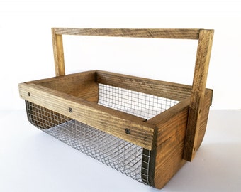 Hand-Made Stained Wood & Wire Garden Veggie Basket