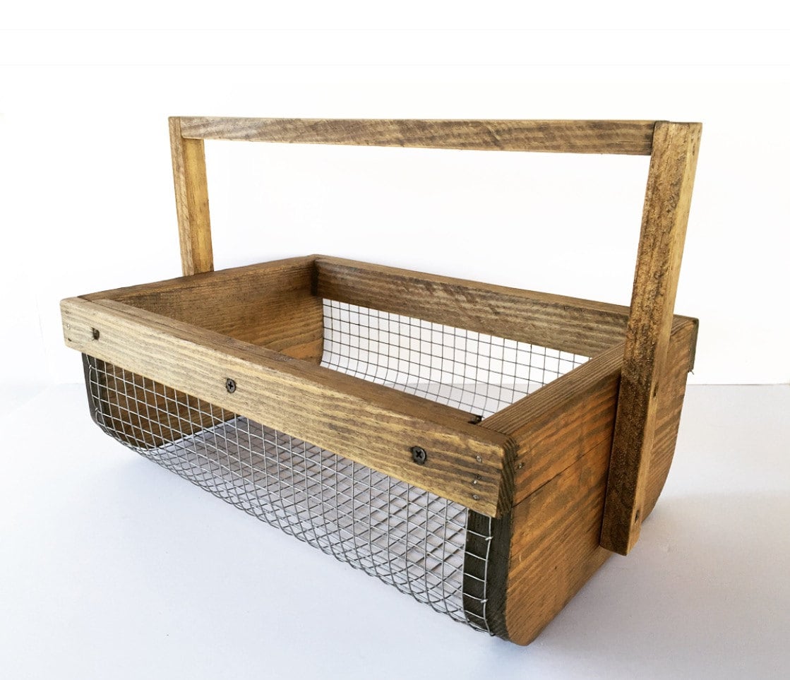 HandMade Stained Wood & Wire Garden Veggie Basket