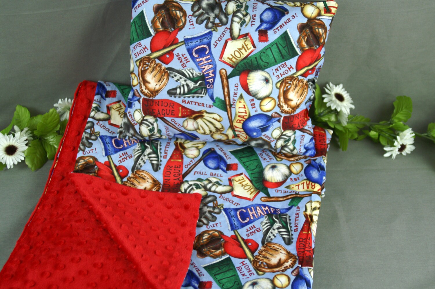 Nap time blanket and pillow set Baseball by 2KrazyLadiesCrafts