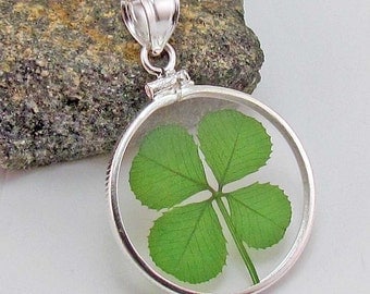 Sterling Silver Pendant with a Real Four Leaf Clover - RSP-4J