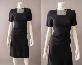 vintage 1940s dress / 40 black rayon dress / extra small / Piccolo Dress
