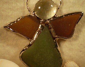 Deep Bottle Green Sea Glass Angel Sun Catcher