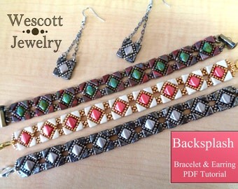 Pattern for Backsplash Bracelet and Earring with Tango Beads and Silky Beads