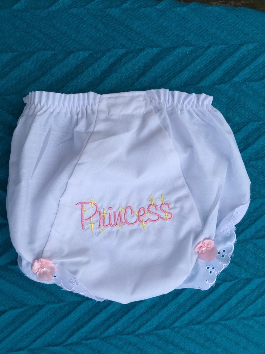 Fancy pants Embroidered Princess Diaper by Bowsbandsandbabies