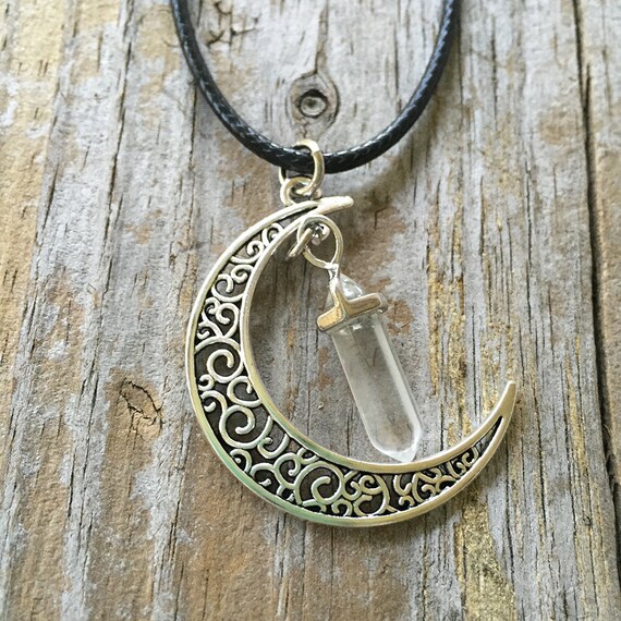 Crescent Moon Crystal Necklace/ Moon Necklace/ by Beadaboutique