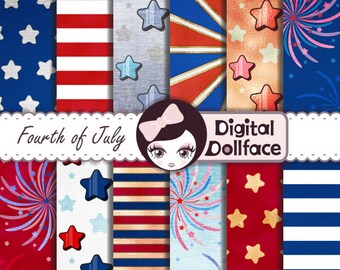 4th of July Digital Paper, Independence Day Crafts / Patriotic Digital Paper: Red, White, and Blue / Stars and Stripes Party