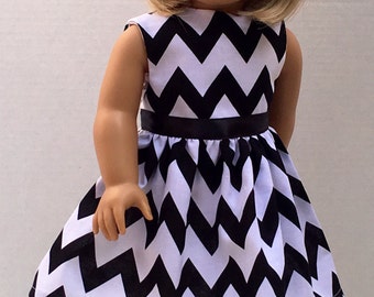 18 inch Doll Clothes American Made Girl Doll Dress Fits 18" Doll - Black and White Chevron