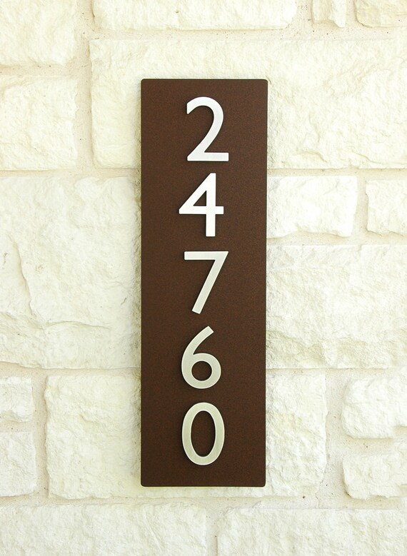 Contemporary Brown Metal Address Plaque with 5 by UrbanMettle
