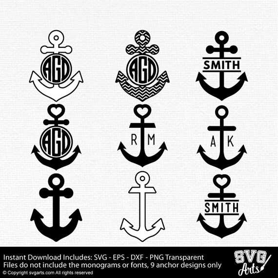 Download Anchor Monogram Cut Files SVG EPS DXF & Png 9 Variety