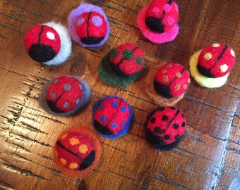 Ladybugs, Waldorf Toy, Montessori Toy, Math Activity, Counting and Color Recognition Activity, Needle Felted, Wool, 10 Ladybugs,Pretend Play