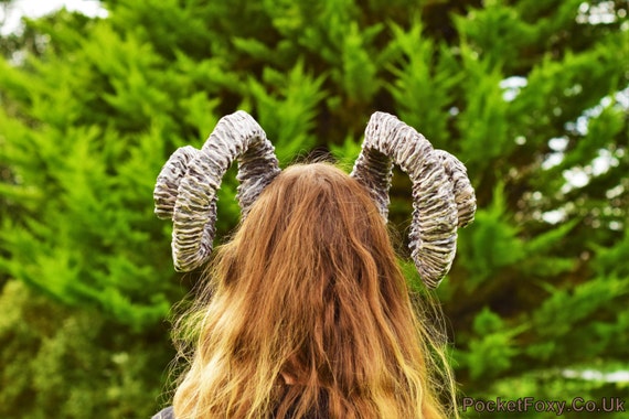 Large Swirly Spiral Ram Goat Horns Satyr Faun Fawn by PocketFoxy