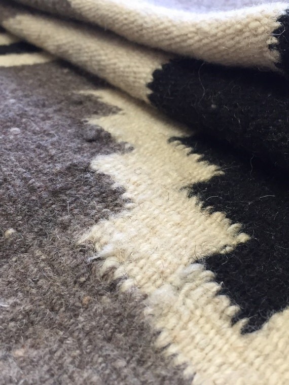 SALE Black and White Handwoven Wool Mexican Camp Blanket