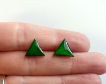 GREEN triangle earrings, Wood Triangle Earring Studs, Wood Earrings, Wood Studs, Triangle wood Studs