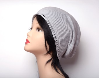 gray beanie summer hat grey hat womens knitted hat knit beanie knitted cotton hat summer beanie skull hat chemo hat hipster boho beanie