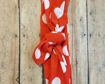 Red and white polka dot headband, Christmas headband, vintage inspired headband, Rosie the riveter turban, knotted headband, knit headband