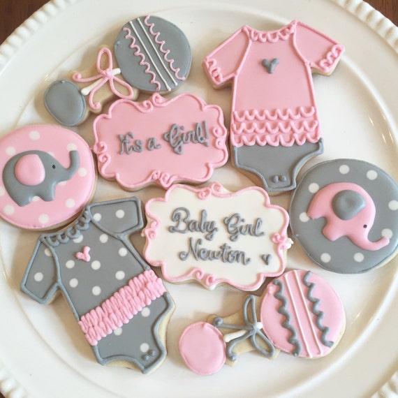 Elephant Baby Shower Cookies | Elephant Baby Shower | Baby Shower Cookies | Baby Shower | Pink and Gray | One Dozen