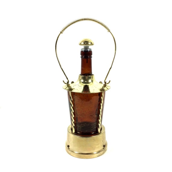 Vintage Music Box Lantern Decanter with Amber Glass and Pour