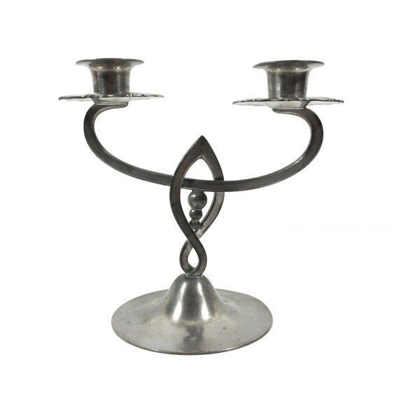 Antique Pewter Candelabra by Insico Pewter 7 Tall