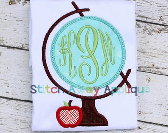 Globe Monogram Back to School Machine Applique Design
