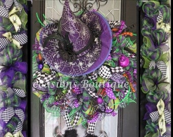 Halloween Wreath with Door Garland, Halloween decoration, Halloween Party Decor, XL Halloween Wreath, Witch Wreath