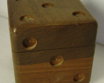 Midcentury die dice Teak wood trinket box