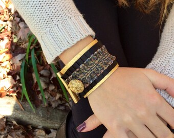 Leather cuff bracelet | womens cuff bracelet | cuff bracelet | wristband | animal print | leopard | gold | metallic gold leather