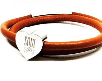 Personalised Leather Bracelet | Soul Sisters | Double Wrap Leather Bracelet | Womens Gift | Gift Ideas for Her | Custom Heart Bracelet