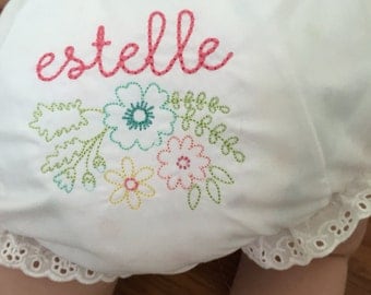 Monogrammed Bloomers,monogrammed diaper cover, personalized baby gift-Vintage Flowers